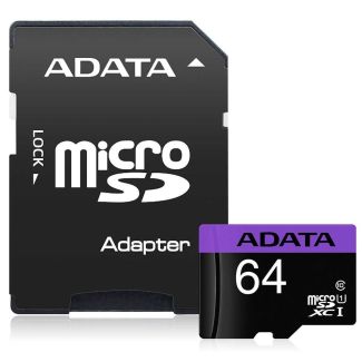 Cartão Memoria Micro SD A-Data 64GB + 1 Adpt. Class 10 - PN # AUSDX64GUICL10-RA1