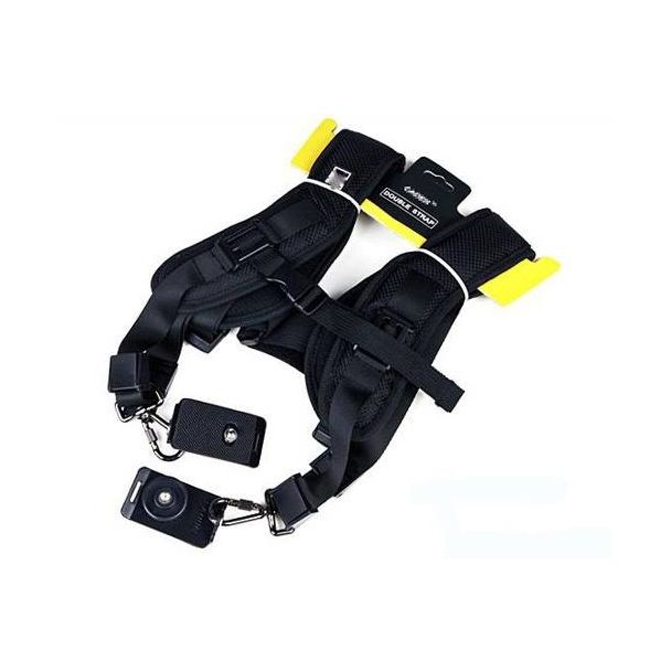 ALÇA DUPLA COM ENGATES DE SEGURANÇA PARA CAMERAS DSLR