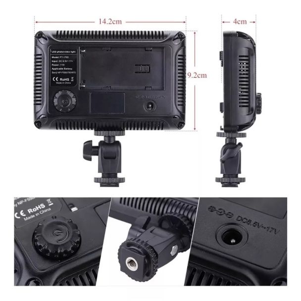 Iluminador 160 Leds KIT carregador Bat Pro P/ Filmadora E Dslr Canon Nikon PT-176S