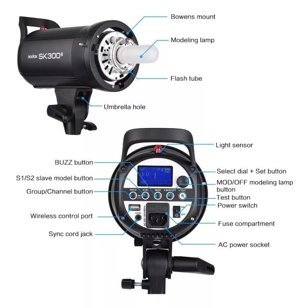 Flash P/ Estúdio Fotográfico Godox Sk300ii Greika Tocha 220v