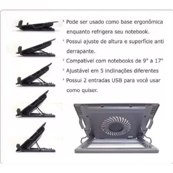Cooler Notebook Suporte Mesa Base Vertical Na Cor Preta AC166