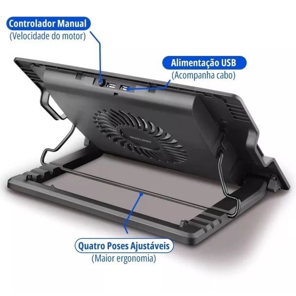 Cooler Notebook Suporte Mesa Base Vertical Na Cor Preta AC166