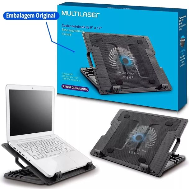Cooler Notebook Suporte Mesa Base Vertical Na Cor Preta AC166