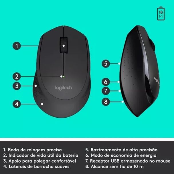 Kit de teclado e mouse sem fio Logitech MK345 Português Brasil de cor preto versão II
