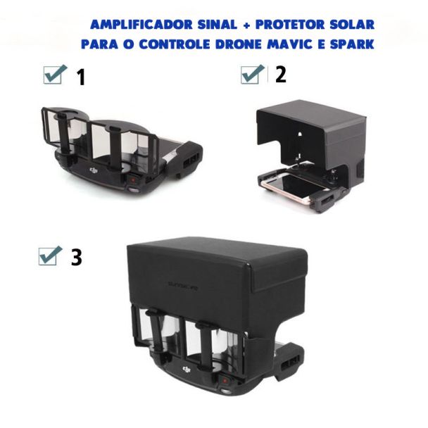 antena range amplificadora de sinal controle spark mavic + protetor sol